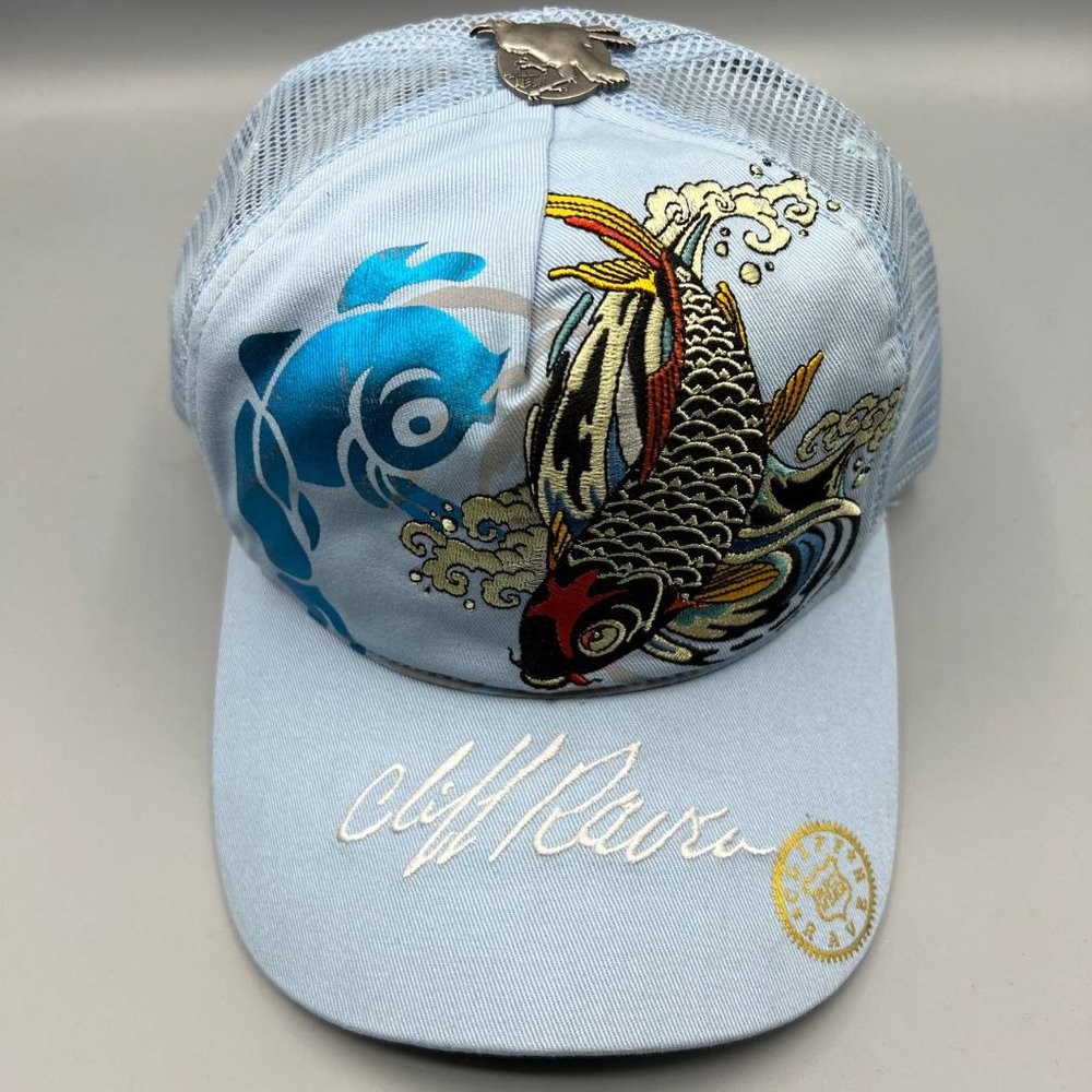 Vintage Cliff‎ Raven Hat Blue Ed Hardy Japanese tattoo Snap back Trucker Cap 90s